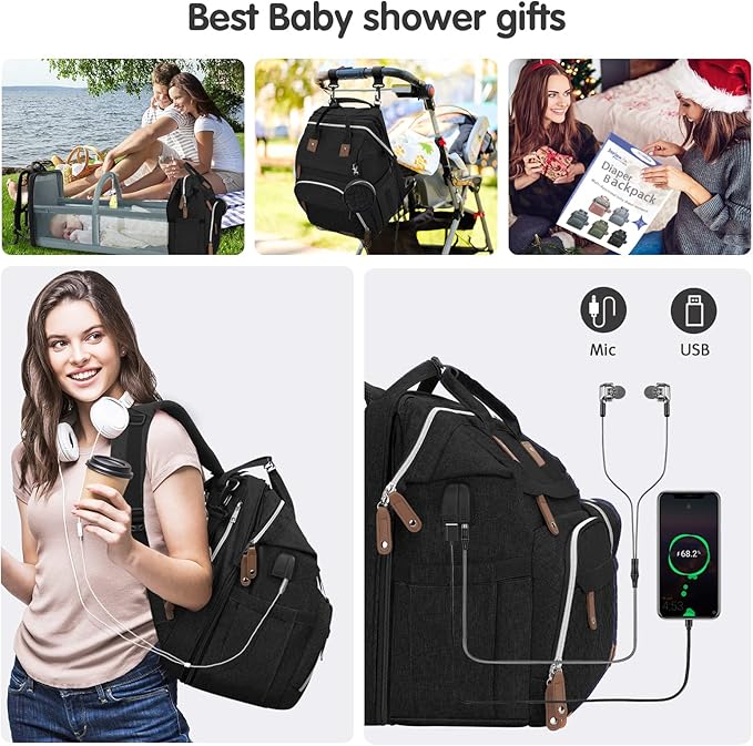 Diaper Bag Backpack,Baby Diaper Bags, Baby Shower Gifts, with Portable Diaper Pad