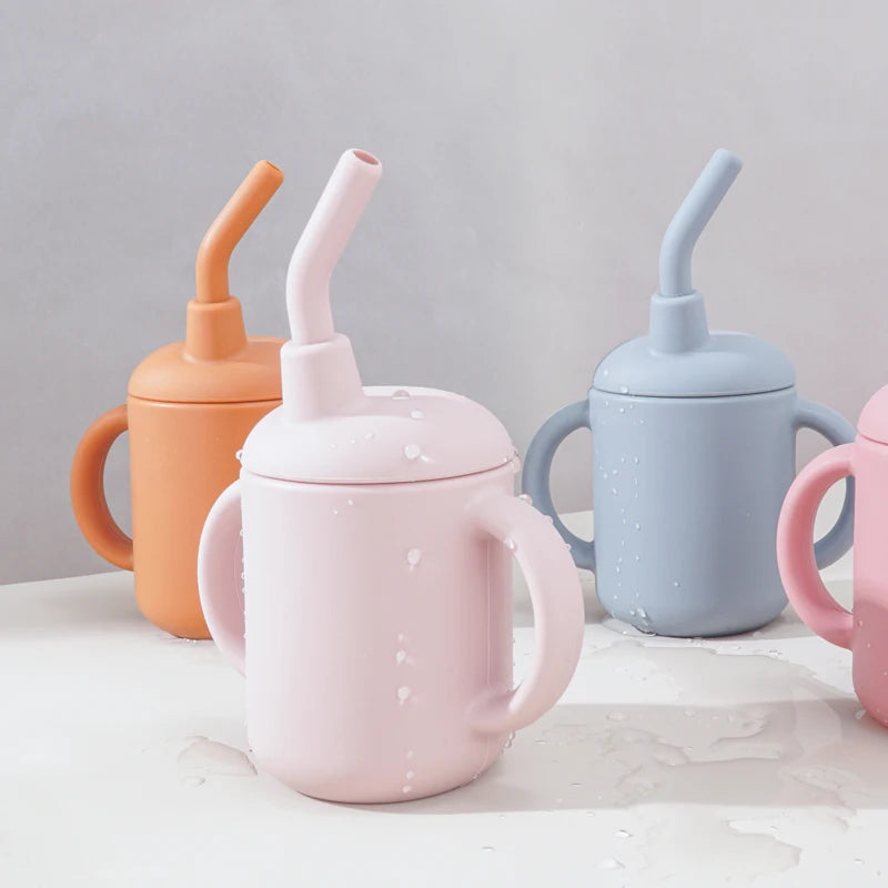 Real Shot 100% Food Safe Silicone Material Straw Cup Baby Learning Cup Foldable Soft Silicone BPA Free Baby Shower Gift 120ML